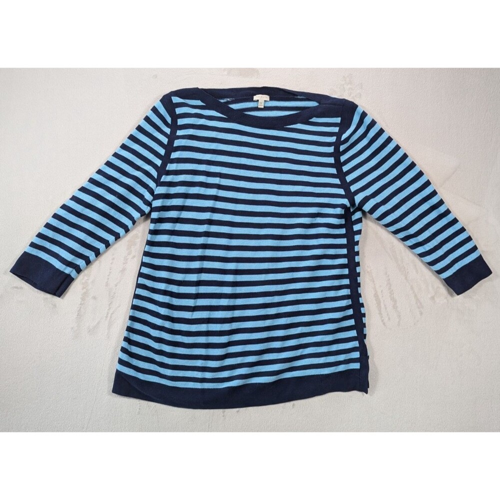Talbots Sweater Women's size XL Navy Sky Blue Nautical Stripe  3 ⁄ 4 sleeves